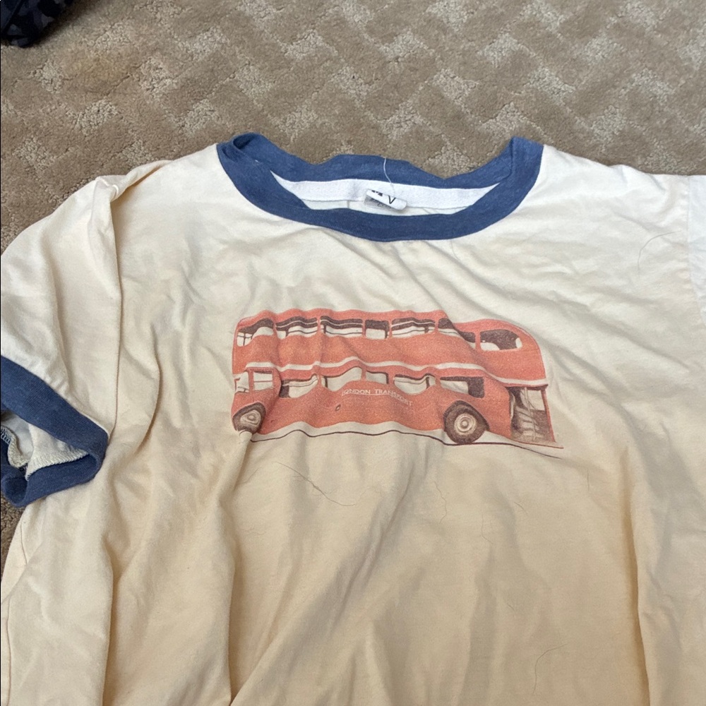 Women’s  Cream and Blue Bus Graphic T-Shirt